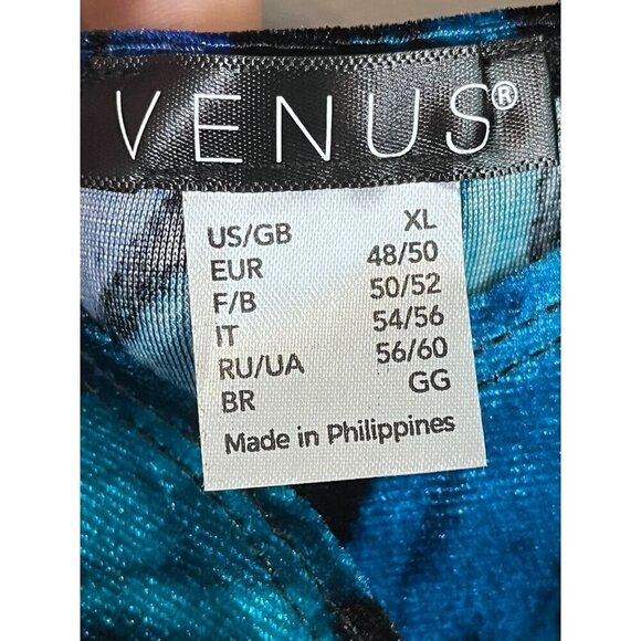 Venus Dress XL Blue Floral Mini Velour Faux Wrap 80s Bodycon Artsy Retro Vegas - Picture 2 of 10